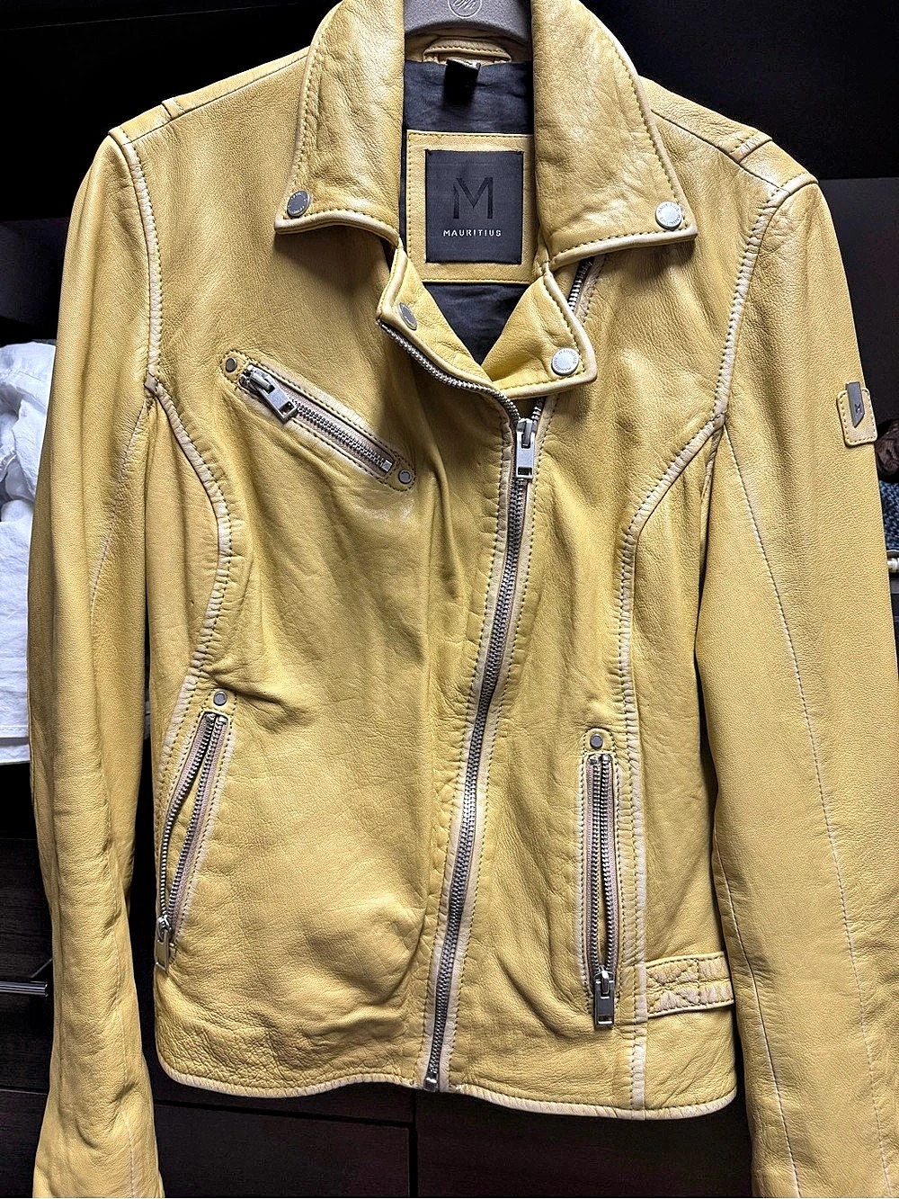 Leather Moto Jacket Yellow Size Medium